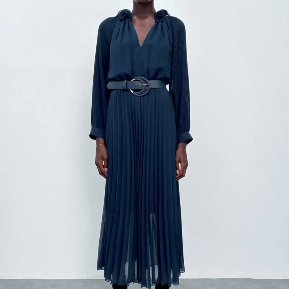 NEW ZARA PLEATED DRESS WITH BELT